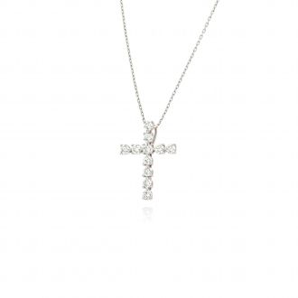 Σταυρός Βάπτισης με Αλυσίδα για Κορίτσι από Λευκό Χρυσό Κ18 με Διαμάντια 043745