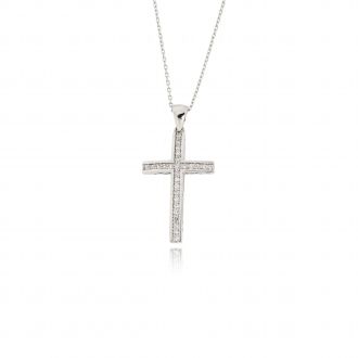 Σταυρός Βάπτισης με Αλυσίδα για Κορίτσι από Λευκό Χρυσό Κ18 με Διαμάντια 043746