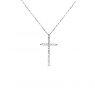 Σταυρός με Αλυσίδα από Λευκό Χρυσό Κ14 με Διαμάντια 043859