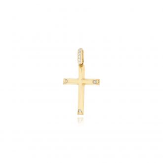 Σταυρός Βάπτισης για Κορίτσι από Κίτρινο Χρυσό Κ14 και Ζιργκόν 043895
