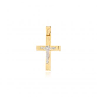 Σταυρός Βάπτισης με Εσταυρωμένο για Αγόρι από Λευκό και Κίτρινο Χρυσό Κ14 043904