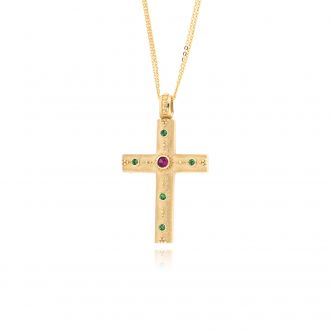 Σταυρός Βάπτισης Val΄Oro για Κορίτσι με Αλυσίδα από Κίτρινο Χρυσό Κ14 με Πέτρες Ζιργκόν 043939
