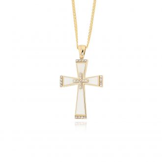 Σταυρός Βάπτισης Val΄Oro με Αλυσίδα για Κορίτσι από Κίτρινο Χρυσό Κ14 με Πέτρες Ζιργκόν και Σμάλτο 043940