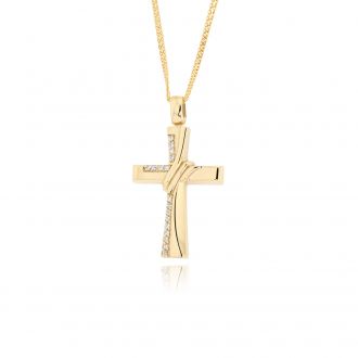 Σταυρός Βάπτισης με Αλυσίδα για Κορίτσι Val΄Oro από Κίτρινο Χρυσό Κ14 και Πέτρες Ζιργκόν 043945