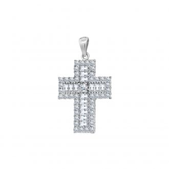 Σταυρός Βάπτισης MetronGold από Λευκό Χρυσό Κ14 με Συνθετικά Ζαφείρια 043951