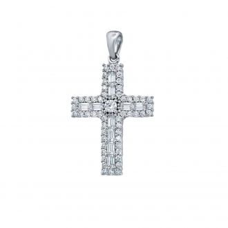 Σταυρός Βάπτισης MetronGold από Λευκό Χρυσό Κ14 με Συνθετικά Ζαφείρια 043953