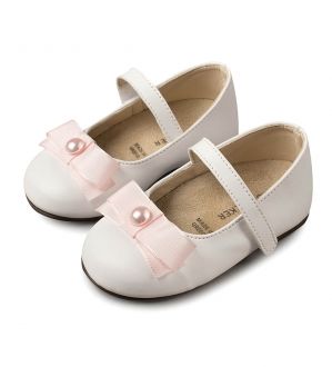 Babywalker Βαπτιστικές Δερμάτινες Μπαλαρίνες σε Χρώμα Λευκό-Ροζ