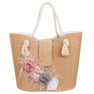 NstNastasia Τσάντα Βάπτισης με Λουλούδια και Φτερά 1932