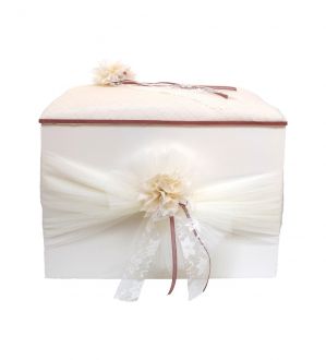 NstNastasia Ξύλινο Κουτί Βάπτισης Μαξιλάρι Δαντέλα Λουλούδια 1597