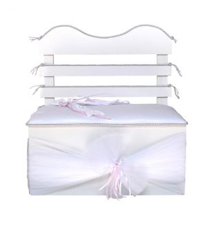 NstNastasia Ξύλινο Παγκάκι Βάπτισης Μαξιλαράκι Λευκό Ροζ 1605