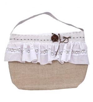 NstNastasia Τσάντα Βάπτισης Λινάτσα Βολάν Δαντέλα 1654