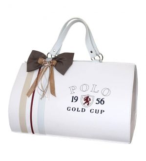 NstNastasia Τσάντα Βάπτισης Λευκό Συνθετικό Δέρμα Σιέλ Ριγέ Πόλο Φιόγκος Μόκα 1781