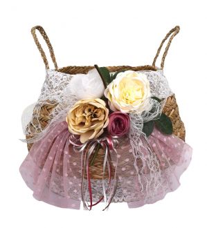 NstNastasia Ψάθινο Καλάθι Βάπτισης Μεγάλα Λουλούδια 1917