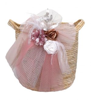 NstNastasia Ψάθινο Καλάθι Βάπτισης Λουλούδια Φτερά 1918