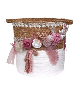 NstNastasia Ψάθινο Καλάθι Βάπτισης Λουλούδια Γιρλάντα 1919