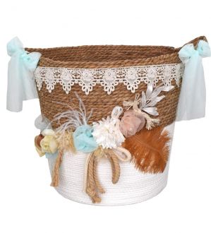 NstNastasia Ψάθινο Καλάθι Βάπτισης Τιρκουάζ Μπρονζέ 1922