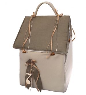 NstNastasia Τσάντα Βάπτισης Σπιτάκι Μπεζ Λαδί Νότα Ξύλινη 1906