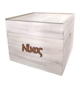 NstNastasia Ξύλινο Κουτί Βάπτισης Εκρού Καπάκι Πλέξι Όνομα Ξύλινο 1907