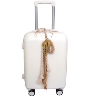 NstNastasia Βαλίτσα Ταξιδιού Βάπτισης Εκρού Σχοινιά Φυσικά Μονόγραμμα Χρυσό 1911