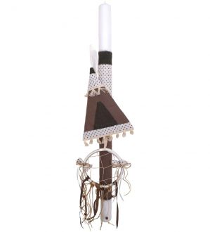 NstNastasia Λαμπάδα Βάπτισης Καφέ Λαδί Σκηνή Ινδιάνου Ονειροπαγίδα 0706