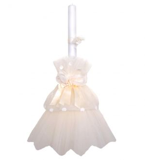 NstNastasia Λαμπάδα Βάπτισης Εκρού Πουά Τούρτα 0725