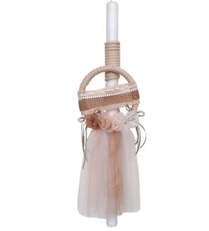 NstNastasia Λαμπάδα Βάπτισης Στεφάνι Σχοινιά Δαντέλα 0727