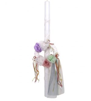 NstNastasia Λαμπάδα Βάπτισης Στεφάνι Πολύχρωμα Λουλούδια 0728