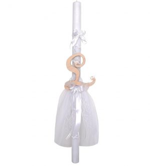 NstNastasia Λαμπάδα Βάπτισης Λευκή Μονόγραμμα 0734