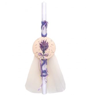 NstNastasia Λαμπάδα Βάπτισης Λιλά Κάδρο θέμα Λεβάντα 0736