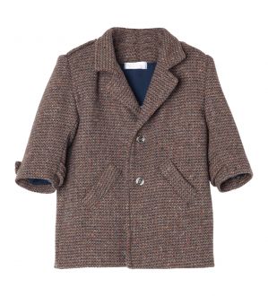 NstNastasia Βαπτιστικό Παλτό Μάλλινο Καφέ Φόδρα Μπλε 0631