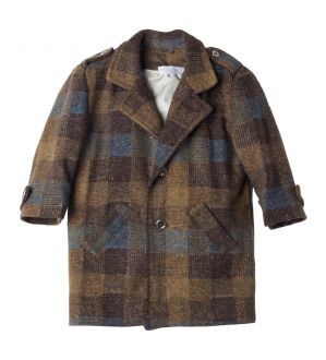 NstNastasia Βαπτιστικό Παλτό Μάλλινο Κίτρινο Καφέ Σιέλ Καρό 0632