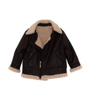 NstNastasia Βαπτιστικό Μπουφάν ΚΑφέ Συνθετικό Δέρμα Φόδρα Μάλλινη 0947