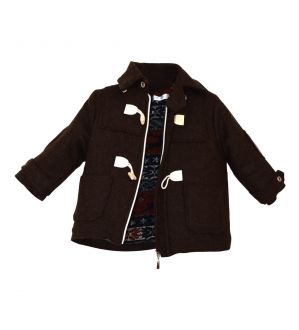 NstNastasia Βαπτιστικό Παλτό Καφέ Μοντγκόμερι Φόδρα Σχέδιο Μάλλινη 0964