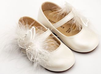 Babywalker Βαπτιστικά Γοβάκια Μονή Μπαρέτα Διακοσμημένη με Χειροποίητο Διακοσμητικό BS3598 Εκρού