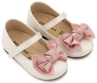 Babywalker Βαπτιστικά Γοβάκια Μονή Μπαρέτα Διακοσμημένη με Φιόγκο BS3599 Εκρού Ροζ