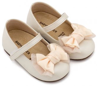 Babywalker Βαπτιστικά Γοβάκια Μονή Μπαρέτα Διακοσμημένη με Φιόγκο BS3599 Εκρού