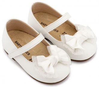 Babywalker Βαπτιστικά Γοβάκια Μονή Μπαρέτα Διακοσμημένη με Φιόγκο BS3599 Λευκά