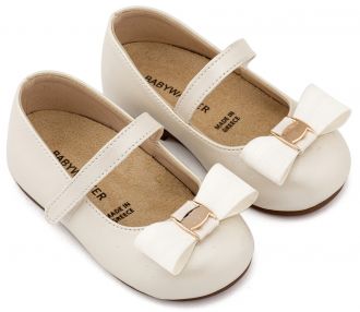 Babywalker Βαπτιστικά Γοβάκια Μονή Μπαρέτα με Φιόγκο και Αγκράφα BS3600 Εκρού