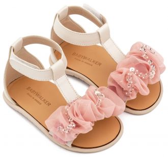 Babywalker Βαπτιστικά Πέδιλα με Διακοσμητικό Οργάντζας BS3601 Εκρού Ροζ