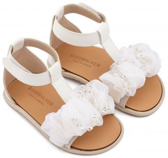 Babywalker Βαπτιστικά Πέδιλα με Διακοσμητικό Οργάντζας BS3601 Λευκά