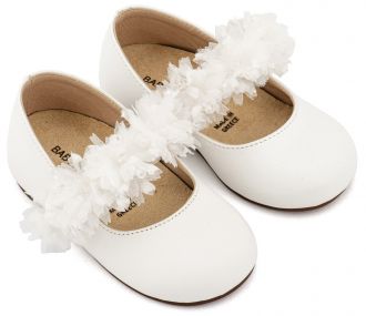 Babywalker Βαπτιστικά Γοβάκια Μονή Μπαρέτα Διακοσμημένη  BS3602 Λευκά