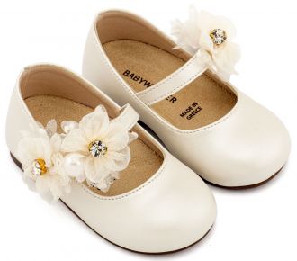 Babywalker Βαπτιστικά Γοβάκια Μονή Μπαρέτα με Διακοσμητικό Οργάντζας BS3604 Εκρού