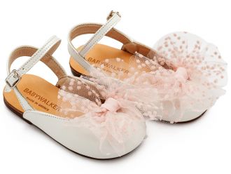 Babywalker Βαπτιστικά Γαλλικά Σαμπό με Χειροποίητο Τούλινο Φιόγκο BW4859 Εκρού Ροζ