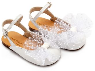 Babywalker Βαπτιστικά Γαλλικά Σαμπό με Χειροποίητο Τούλινο Φιόγκο BW4859 Λευκό