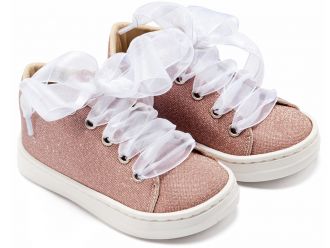 Babywalker Βαπτιστικά Sneaker από Ύφασμα και Δέσιμο Κορδέλα BW4864 Ροζ