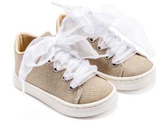 Babywalker Βαπτιστικά Sneaker από Ύφασμα και Δέσιμο Κορδέλα BW4864 Πλατίνα