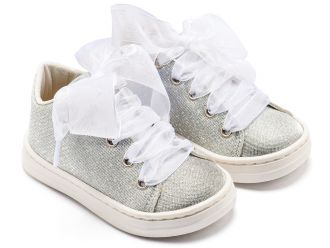 Babywalker Βαπτιστικά Sneaker από Ύφασμα και Δέσιμο Κορδέλα BW4864 Ασημί