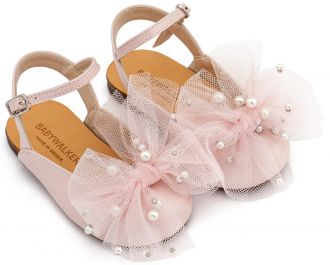 Babywalker Βαπτιστικά Γαλλικά Σαμπό με Φιόγκο και Πέρλες BW4882 Ροζ