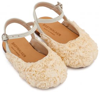 Babywalker Βαπτιστικά Γαλλικά Σαμπό με Chiffon Λουλούδια BW4884 Εκρού