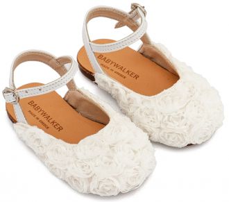 Babywalker Βαπτιστικά Γαλλικά Σαμπό με Chiffon Λουλούδια BW4884 Λευκό